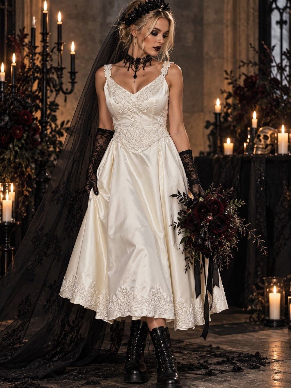 Custom Vintage 90s Silk Satin Tea-Length Handmade Wedding Dress